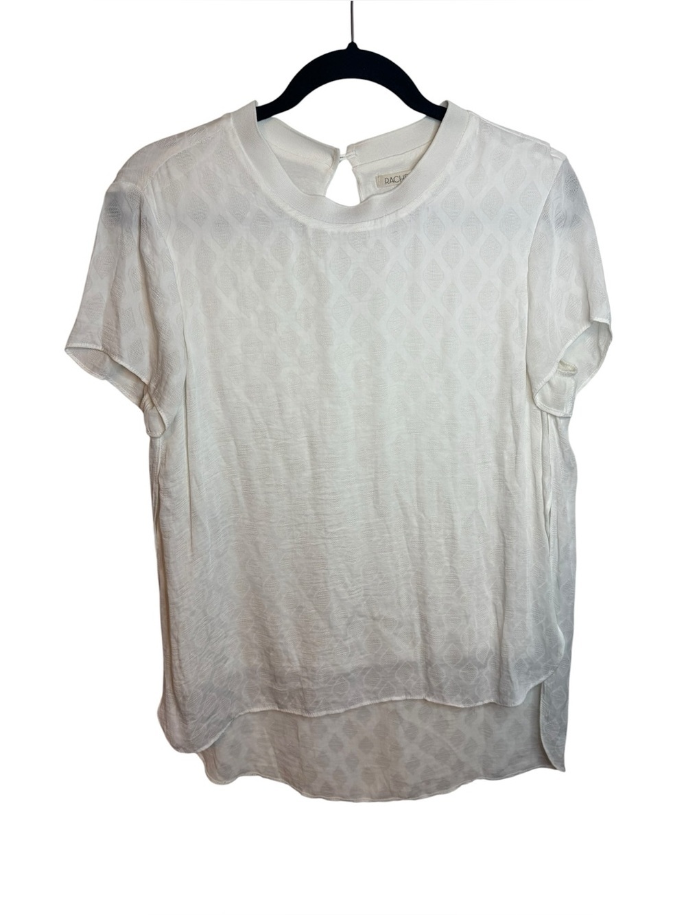 Rachel Rachel Roy White Short Sleeve Textured Geometric High Low Blouse